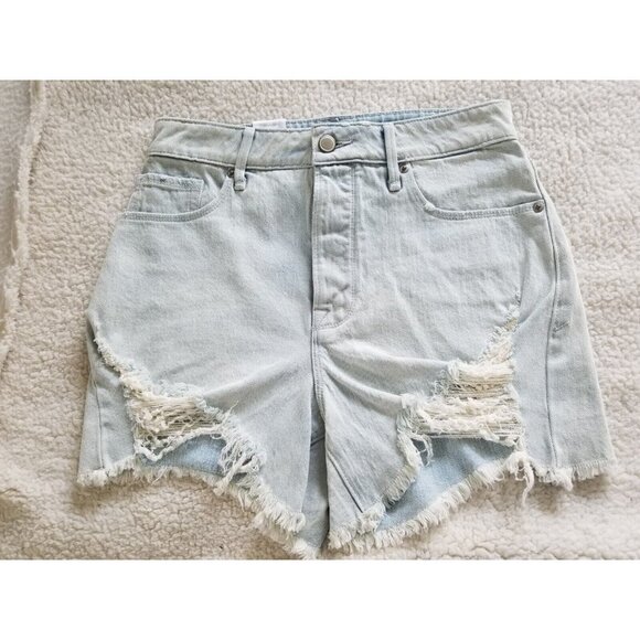 GOOD AMERICAN BOMBSHELL SHORT DENIM BLUE BUTTON FLY WOMEN'S SIZE 2/26 - Picture 2 of 10